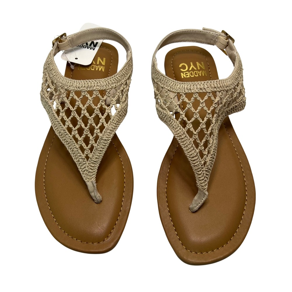 Madden NYC Queenie Sandals Women Size 9 White Crochet T-Strap Flat NWT MSRP $40